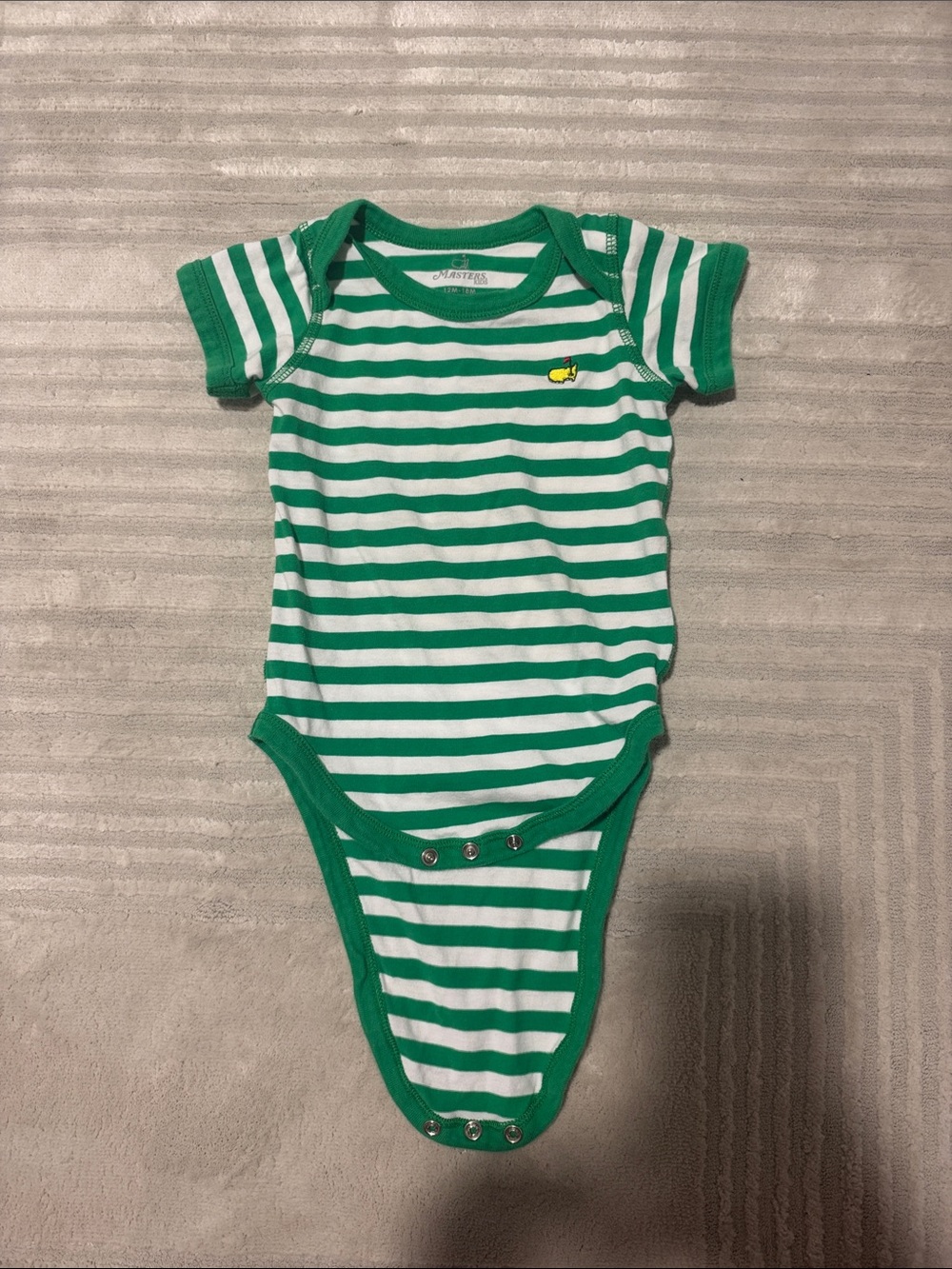 Masters Green and White Striped Baby Bodysuit with Yellow Whale